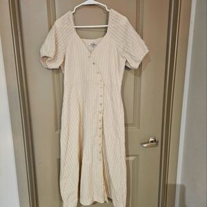 Madewell puff-sleeve button-wrap linen midi dress size 2